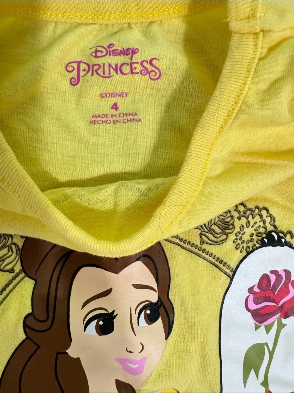 Disney Princess Belle 2-Piece Outfit Girls Size 4 Yellow Floral Set